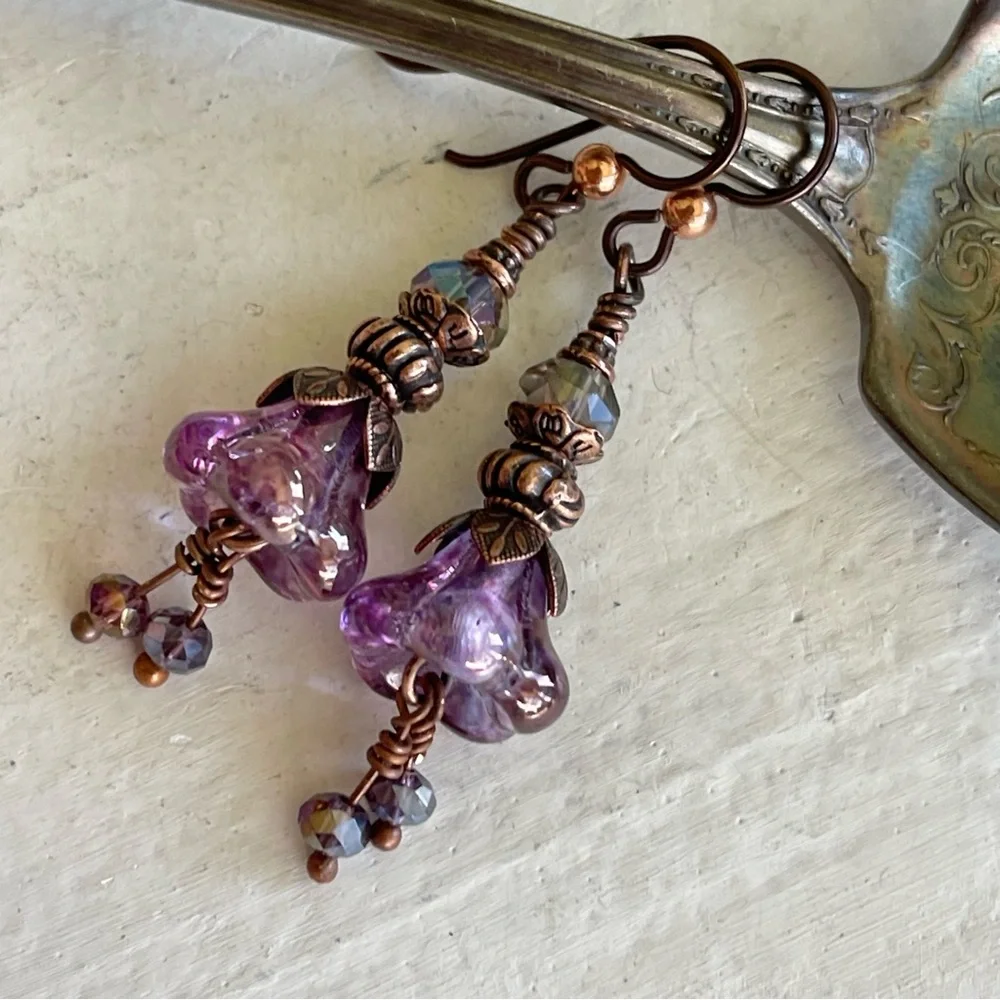 ARTISAN Earrings “Purple Passionflower” - Dangles - Picture 6 of 9